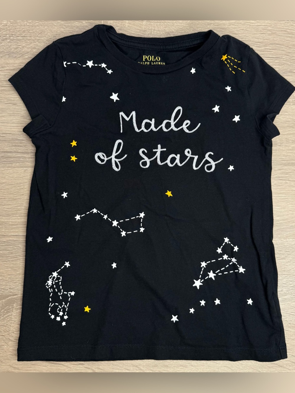 Polo by Ralph Lauren Girls Black Graphic “ Made of Stars” Tee Size S/7